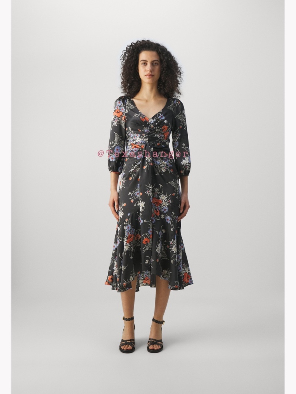 Cinq à Sept NWT Walker Satin Floral Midi-Dress Size 2 Obsidian Multi